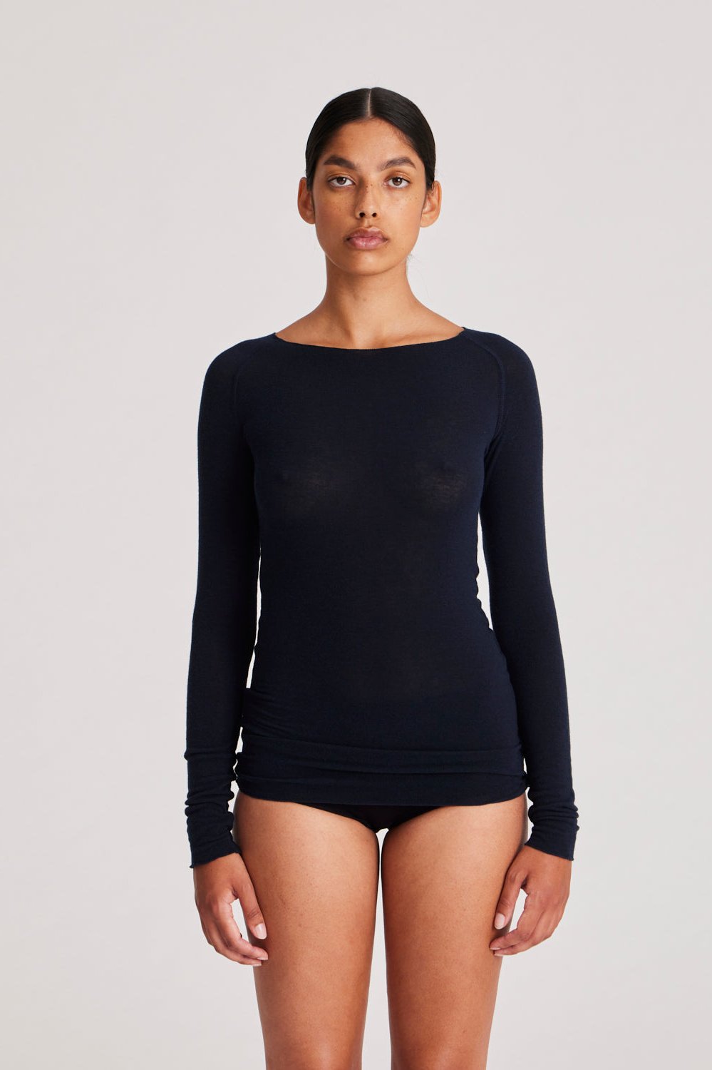 Amalie Wool langærmet t-shirt - Midnight Blue